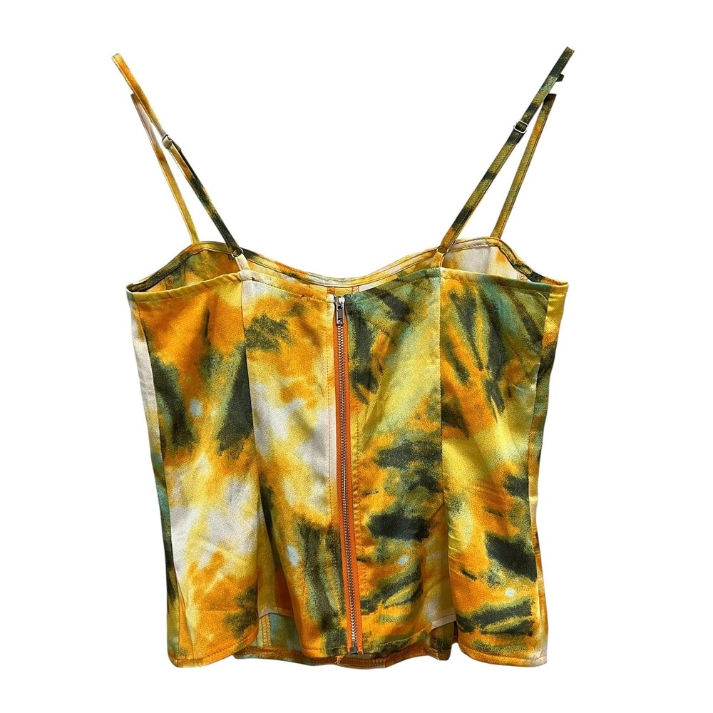 PrettyLittleThing Corset Top Womens US 4 Orange Tie Dye Structured Festival Club - Picture 8 of 8